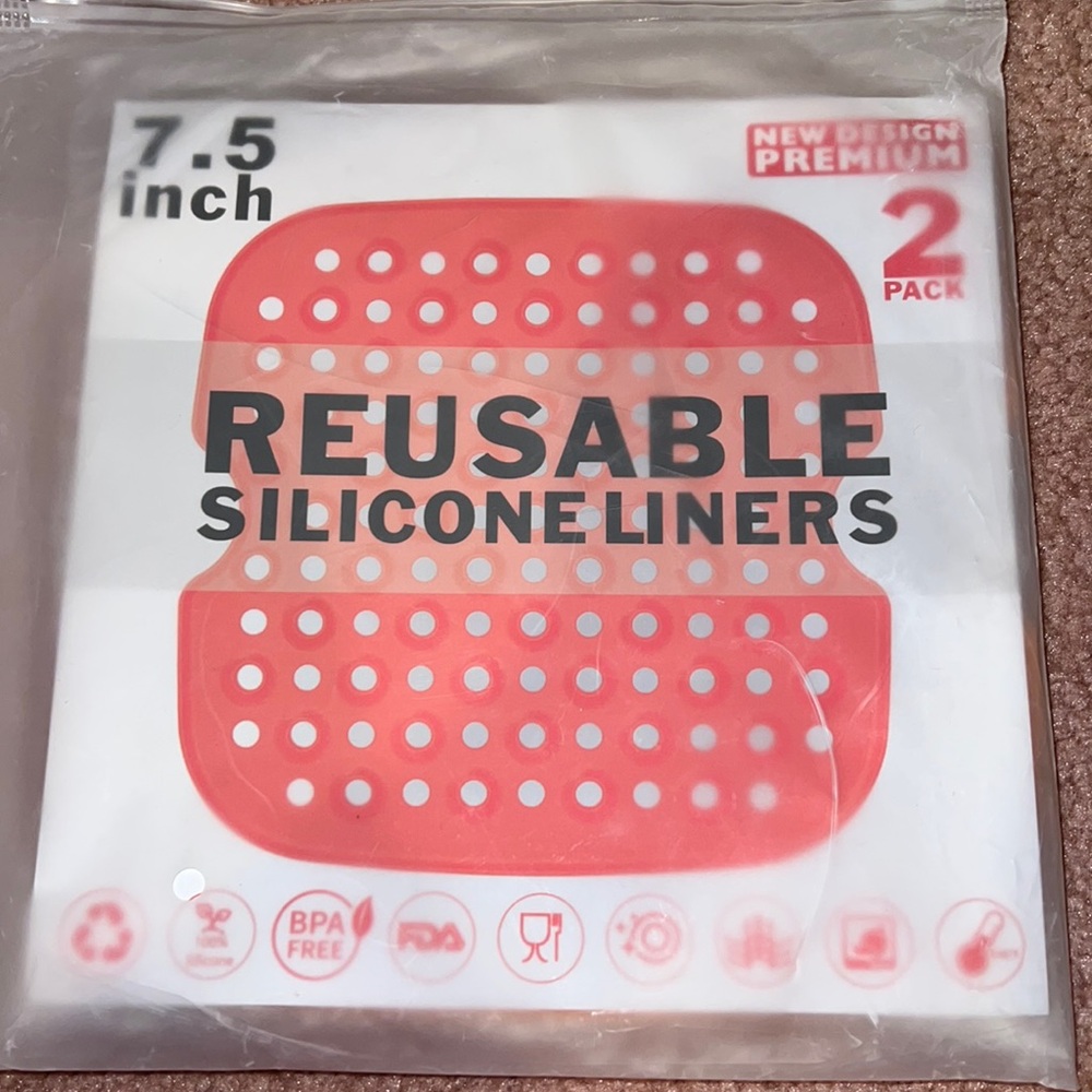 NWT 7.5in reusable silicon air fryer liners red & orange